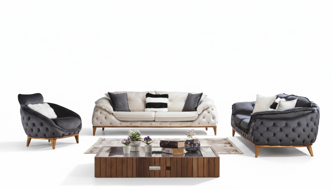 Chesterfield mit Holz Textil Couch Sofagarnitur 331 Sitz Set Polster