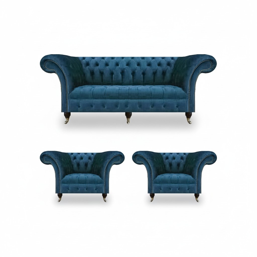 Chesterfield Modern Set 3tlg Luxus Sofas Komplett Einrichtung Sessel Sitzmöbel