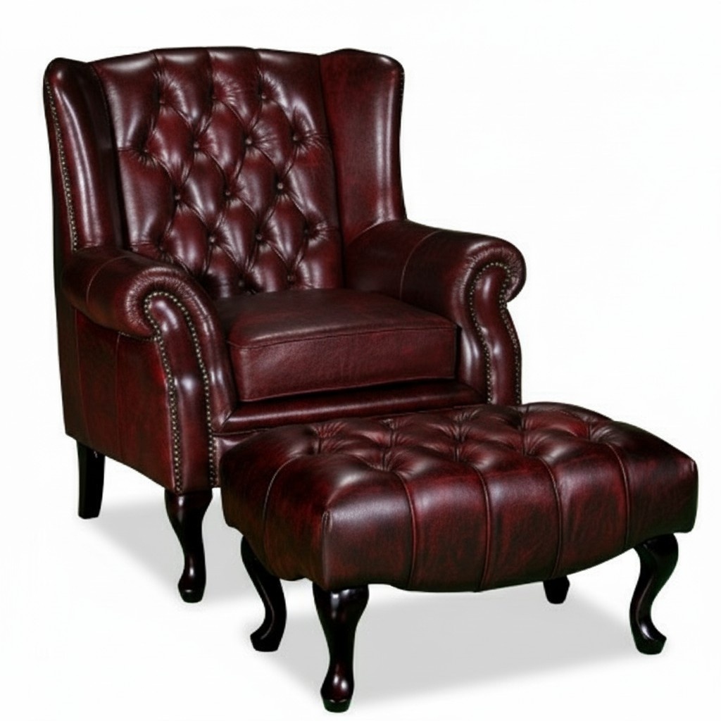Chesterfield Ohrensessel + Hocker Sessel Couch Polster Set Samt Textil SOFORT