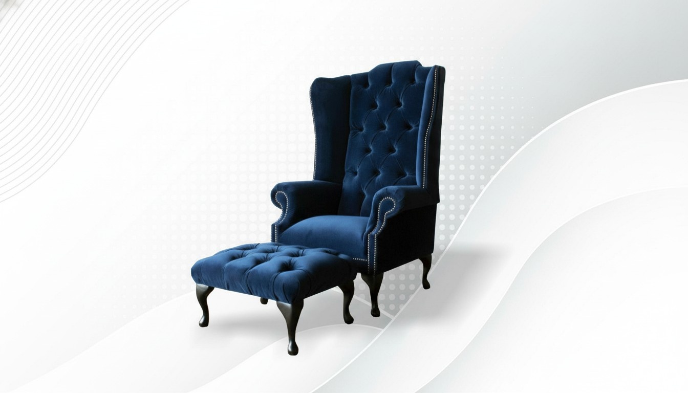 Chesterfield Ohrensessel Sessel + Hocker Relax Fernseh 1 Sitzer Sofa Einsitzer