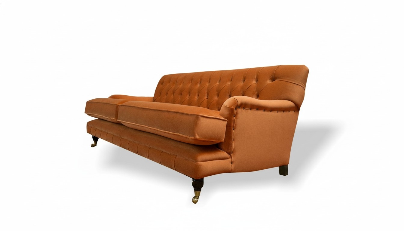 Chesterfield Orange Design Couchen Polster Sofas Couch Stoff Wohnzimmer