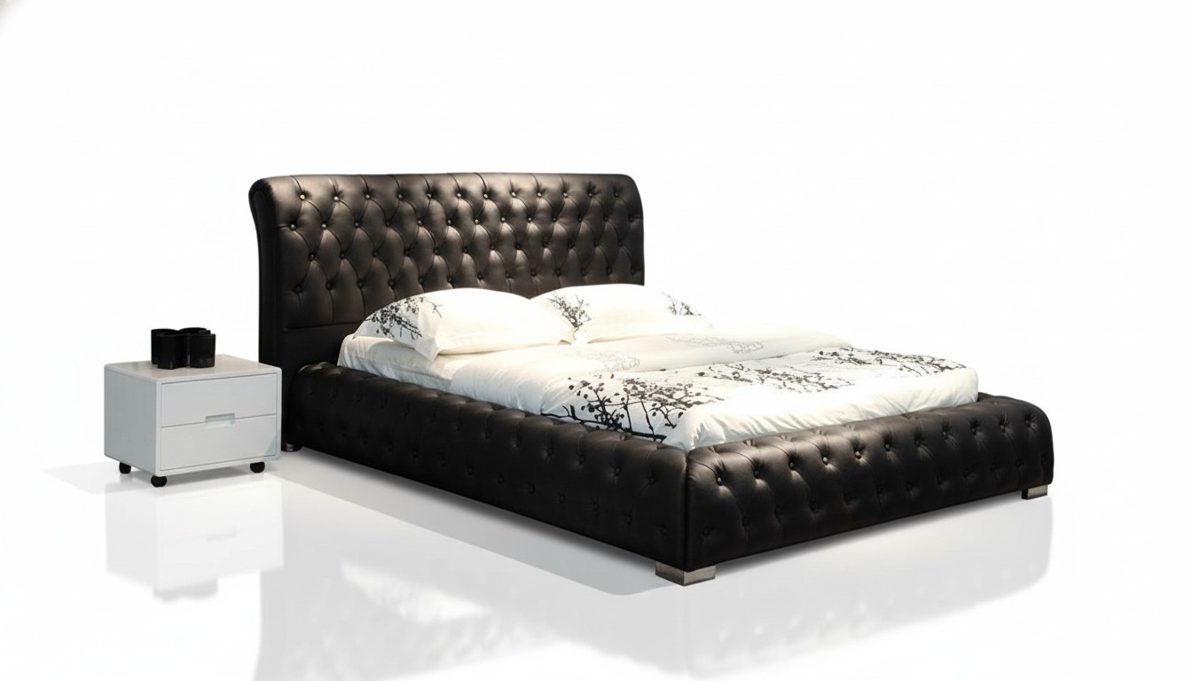Chesterfield Polster Doppel Ehe Betten Modernes Designer Bett Leder Textil 9178B