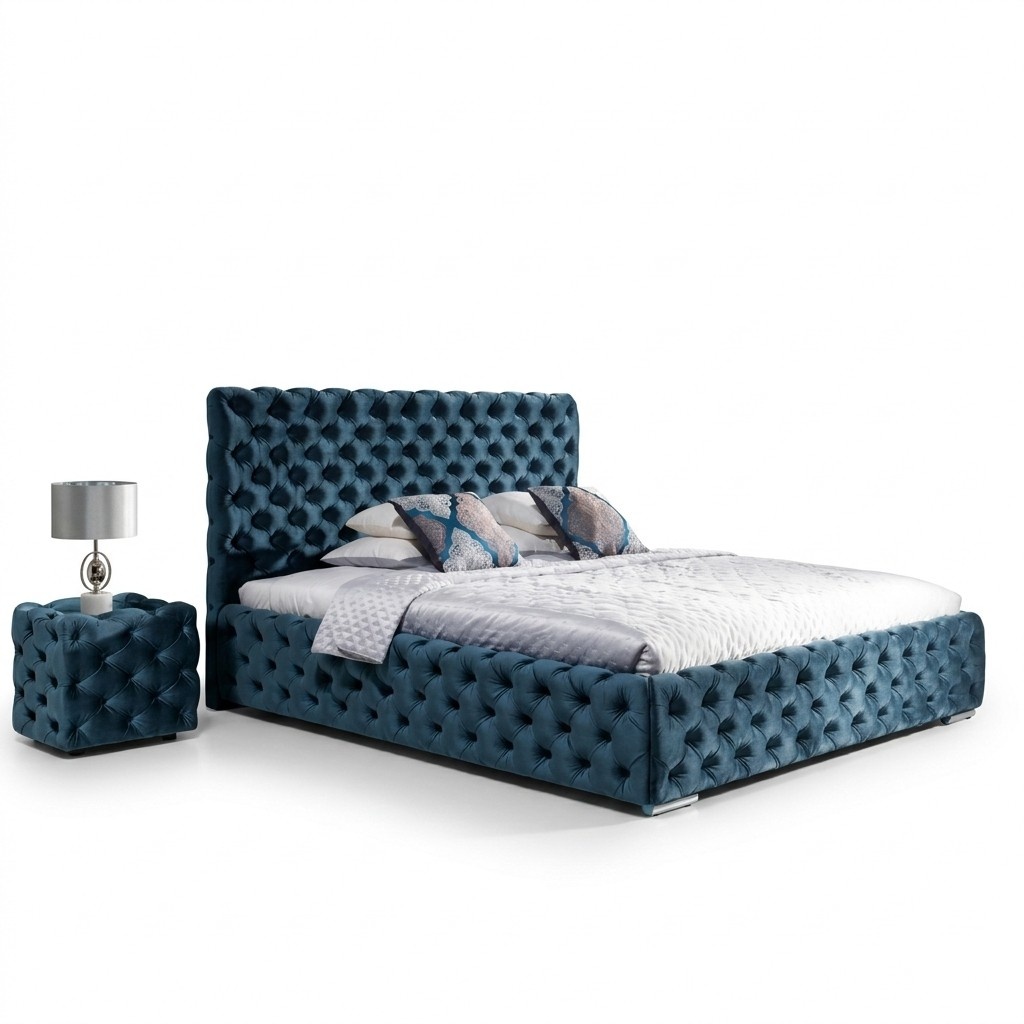 Chesterfield Polster Samt Velvet Doppel Bett Luxus Design Betten Doppel