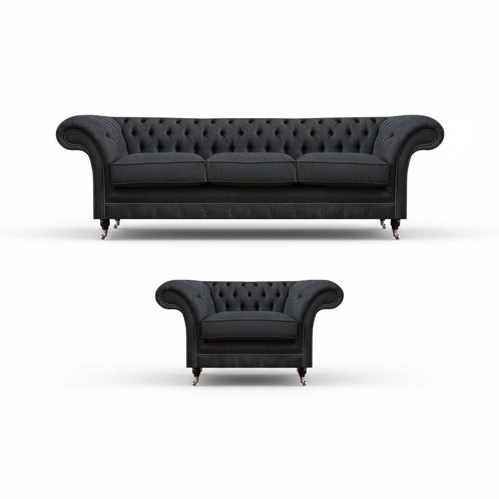 Chesterfield Polster Sitzgarnitur Designer 3-Sitzer Schicker Lehnsessel