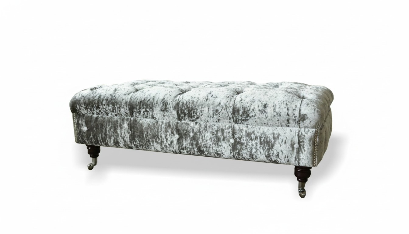 Chesterfield Polsterhocker Grau Stoff Wohnzimmer Design Polster Sofa Neu Textil