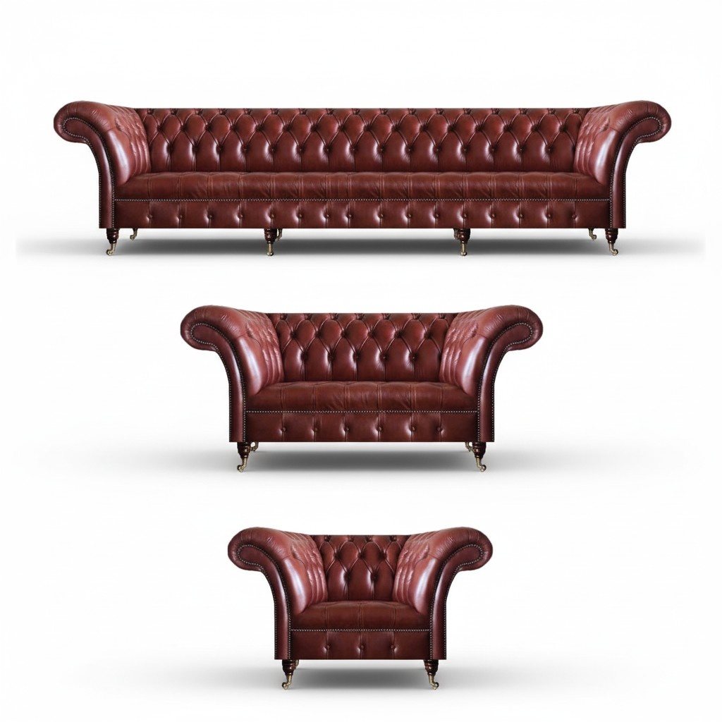 Chesterfield Polstermöbel Braun Komplett Sofagarnitur 3tlg Wohnzimmer
