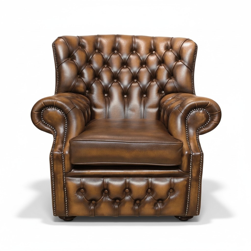 Chesterfield Samt Braun Ohrensessel 1 Sitzer Designer Leder Fernseh