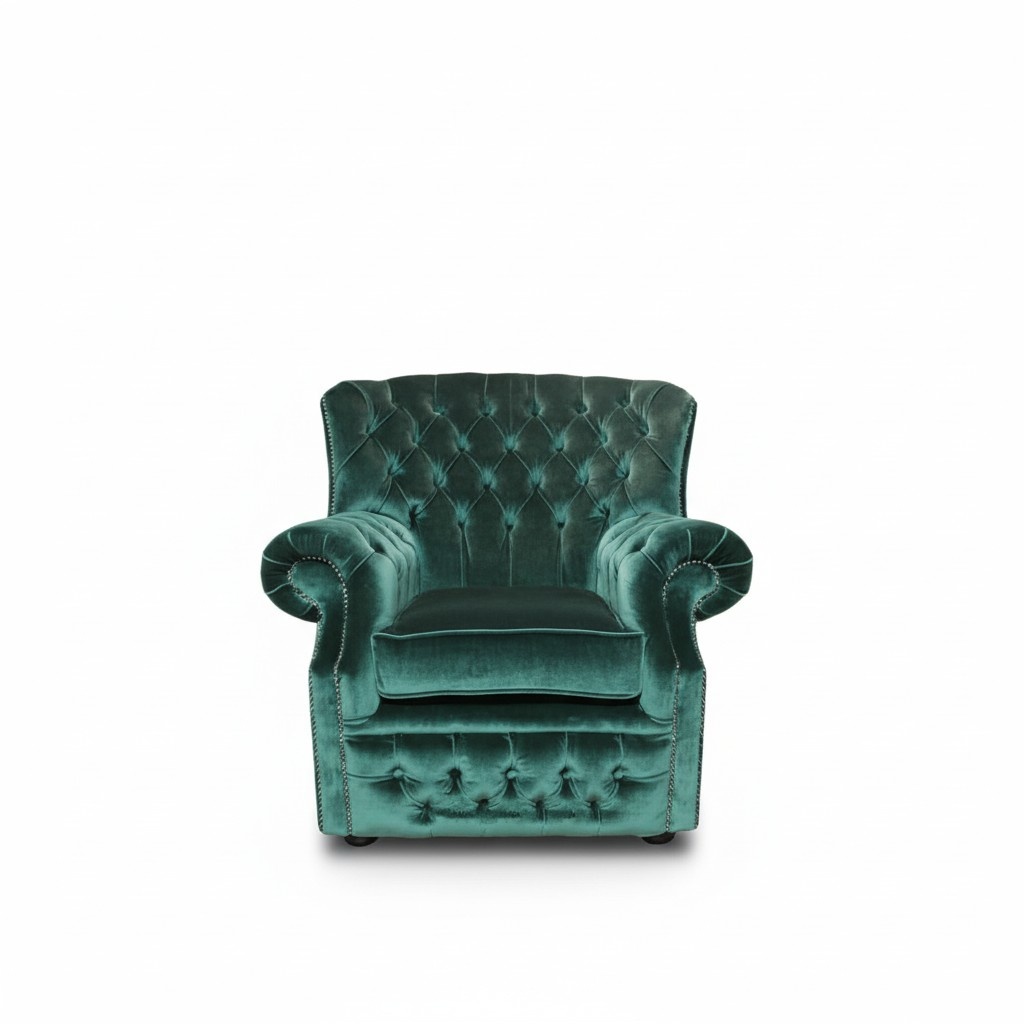 Chesterfield Samt Grün Ohrensessel 1 Sitzer Sessel Couch Sofa Fernsehsessel