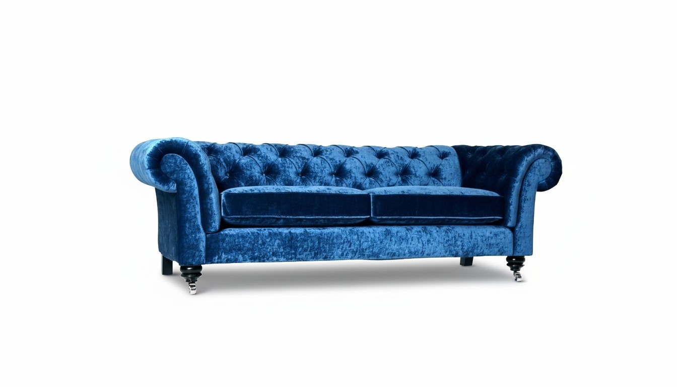 Chesterfield Samt Sofa 3 Sitzer Designer Blau Couchen Couch Stoff Polster