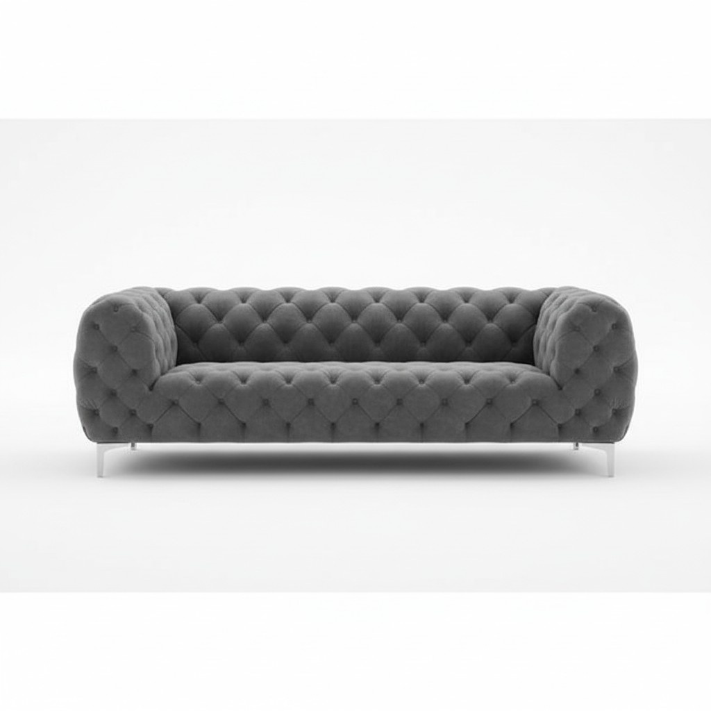 Chesterfield Samt Sofa 3 Sitzer Grau Designer Couchen Couch Stoff Polster
