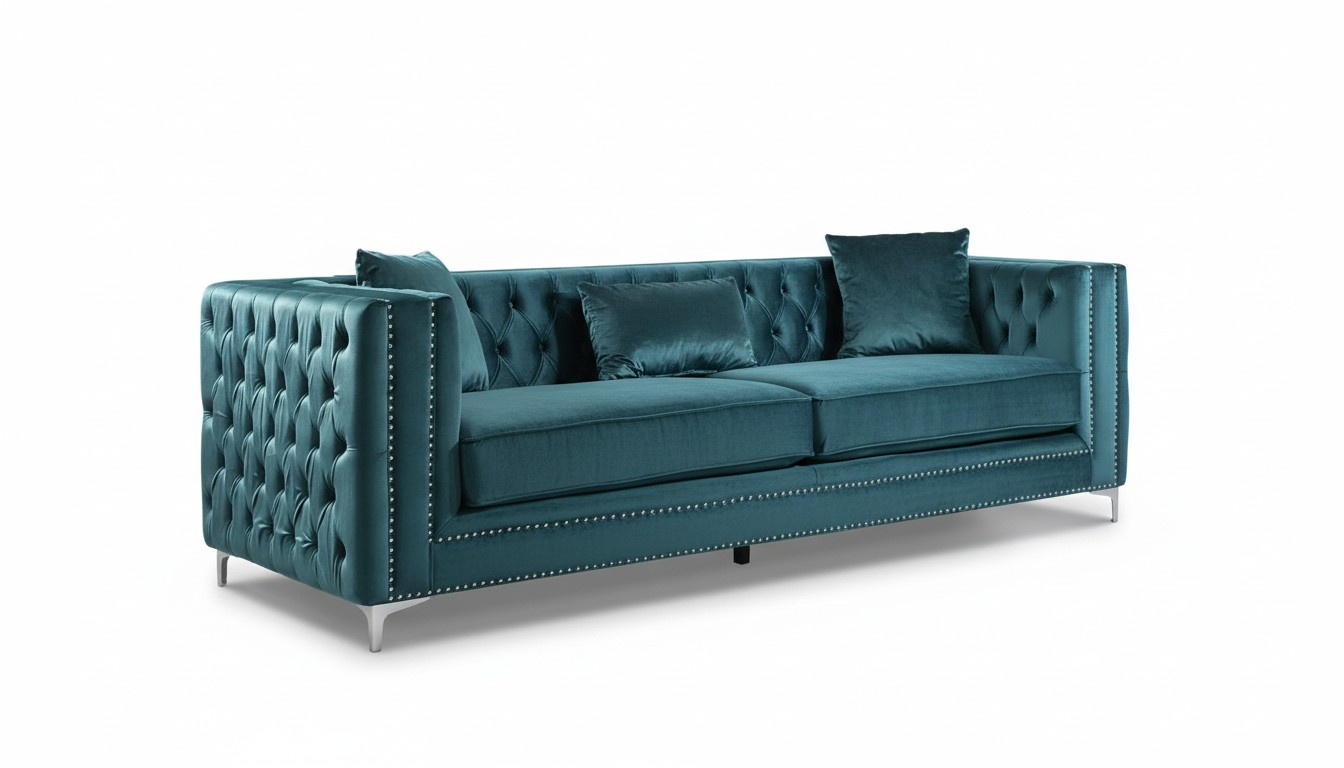 Chesterfield Samt Sofa 3 Sitzer Designer Turkis Couchen Couch Stoff Polster Neu