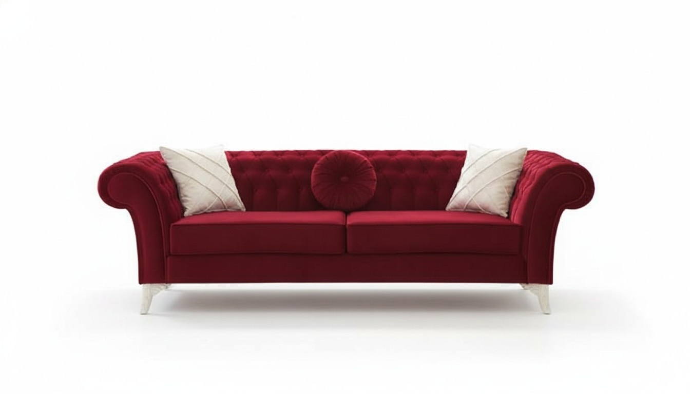 Chesterfield Samt Sofa 4 Sitzer Designer Couchen Couch Stoff Polster Rot
