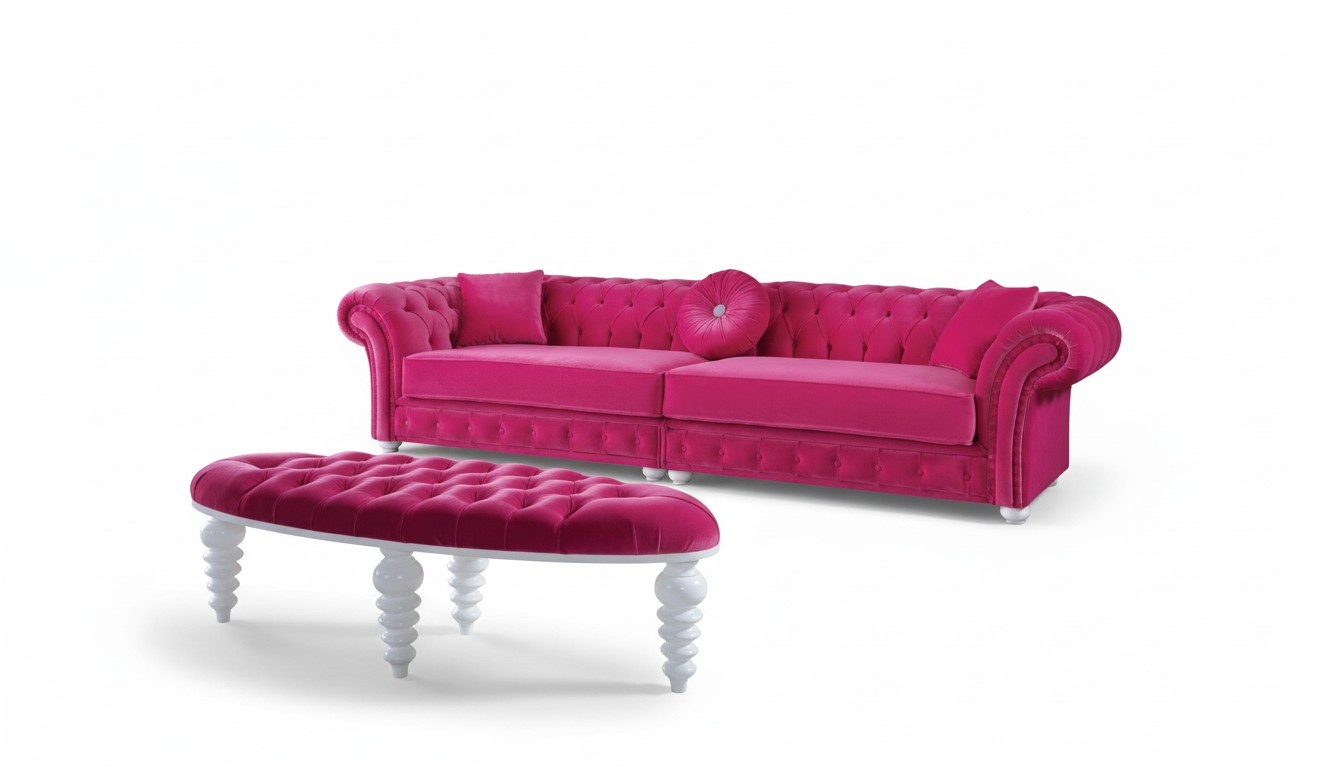 Chesterfield Samt Sofa 5 Sitzer Designer Couchen Couch Textil Stoff Polster
