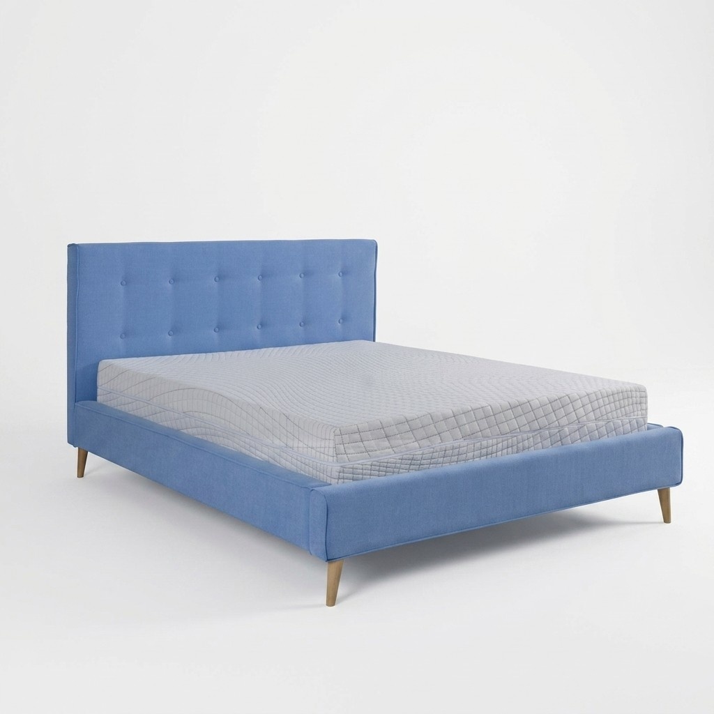 Chesterfield Samt Velvet Doppel Design Bett Luxus Design Betten Doppel Blau Neu