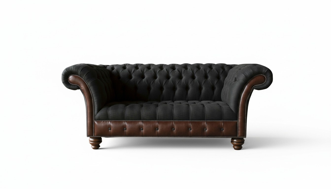 Chesterfield Schwarz Wohnzimmer Modern Design Couchen Sofa Schwarze Möbel Stoff