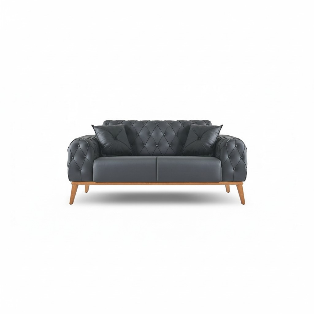 Chesterfield Schwarzer 2-Sitzer Luxuriöse Leder Sitzmöbel Büro Möbel