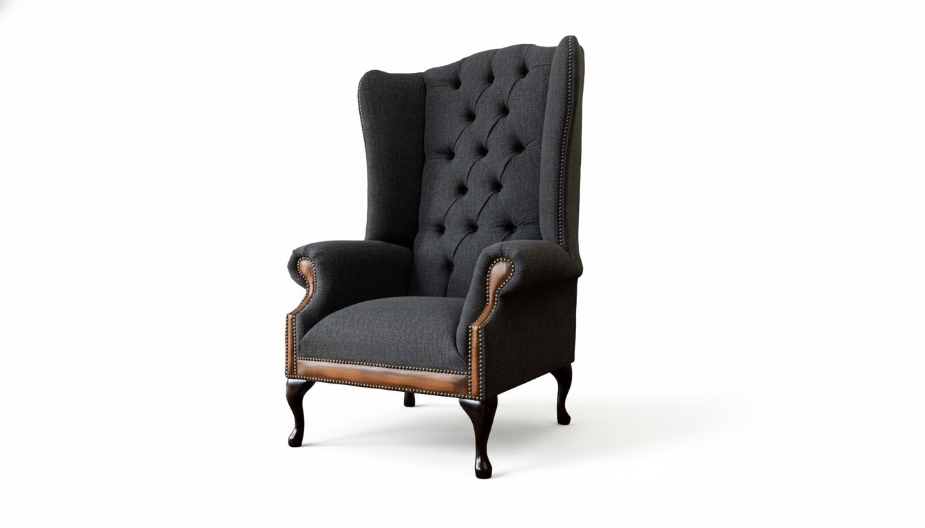 Chesterfield Sessel Grau Wohnzimmer Klassische Textil Ohrensessel Möbel