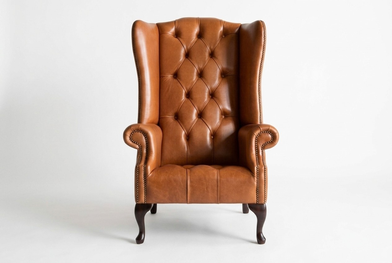 Chesterfield Sessel Ohrensessel Sofa Textil Stoff Couchen Polster Braun Lounge