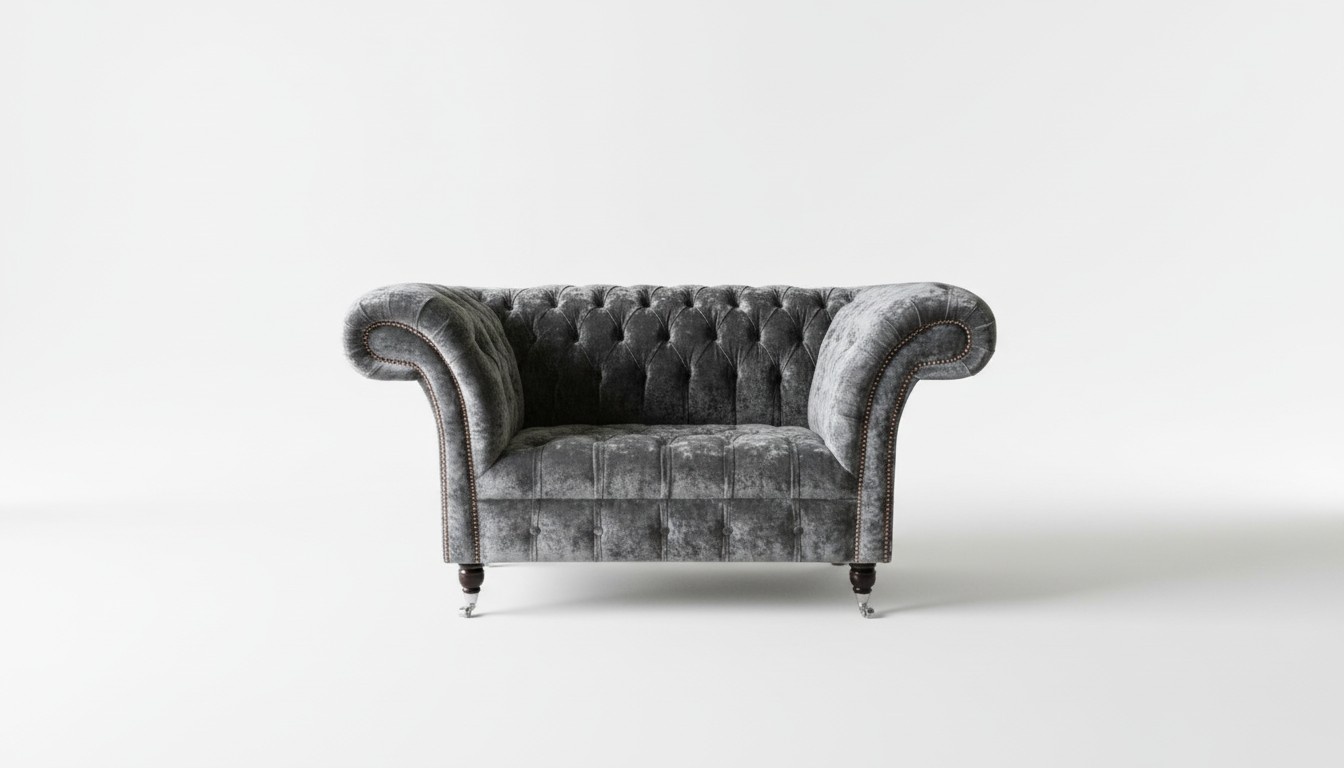 Chesterfield Sessel Sofa Couch Stuhl Lounge Relax Designer Wohnzimmer Samt Grau