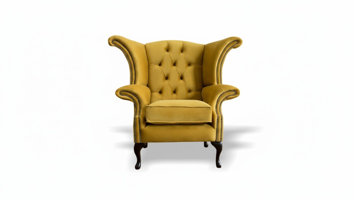 Chesterfield Sessel Textil Gelber Stoff Ohrensessel Möbel Wohnzimmer Neu