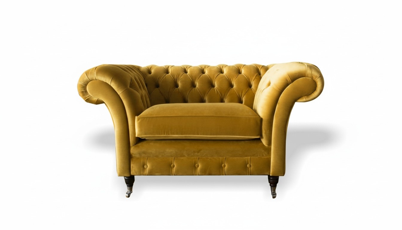 Chesterfield Sessel Textil Sofa Stoff Couch Sofas Couchen Club Lounge Gelb Neu