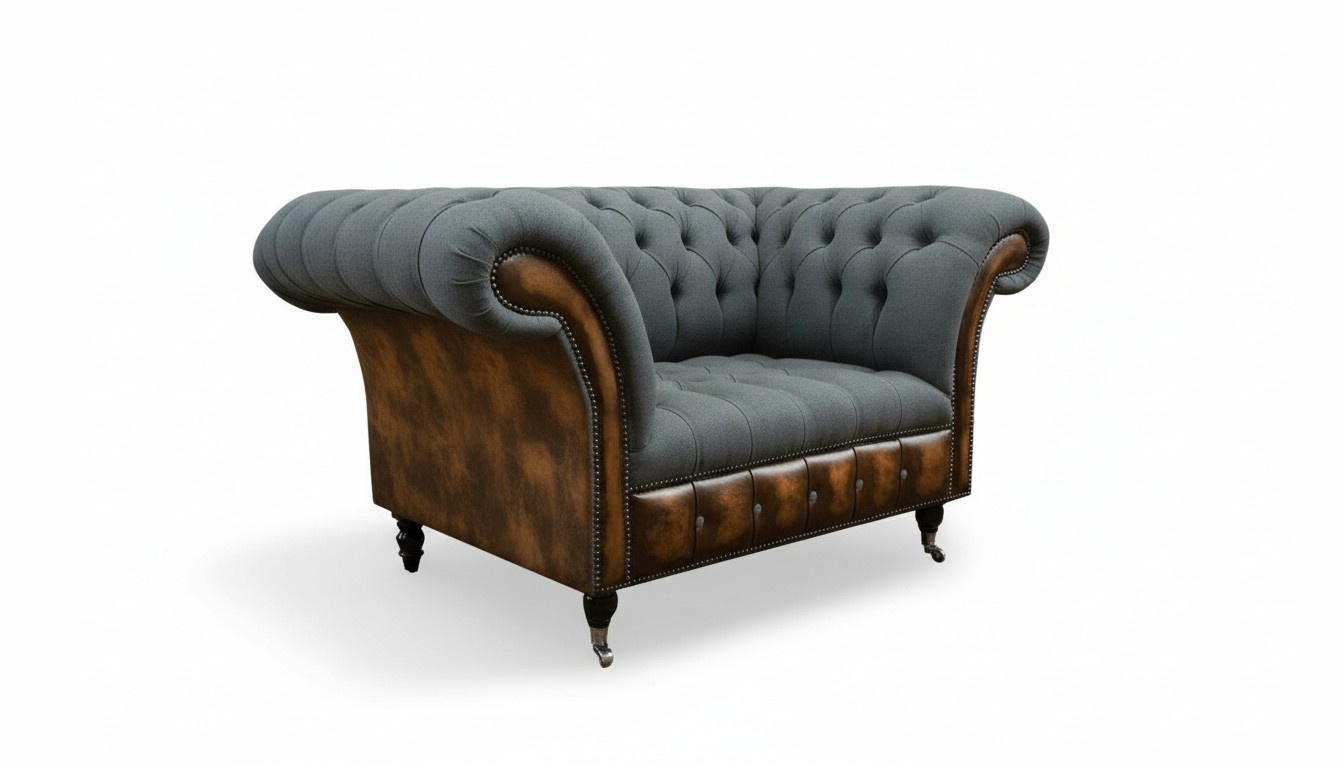 Chesterfield Sessel Textil Sofa Stoff Couch Sofas Couchen Club Lounge Grau Neu