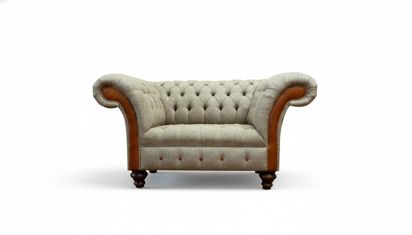 Chesterfield Sessel Textil Sofa Stoff Couch Polster Sofas Couchen 150cm Beige