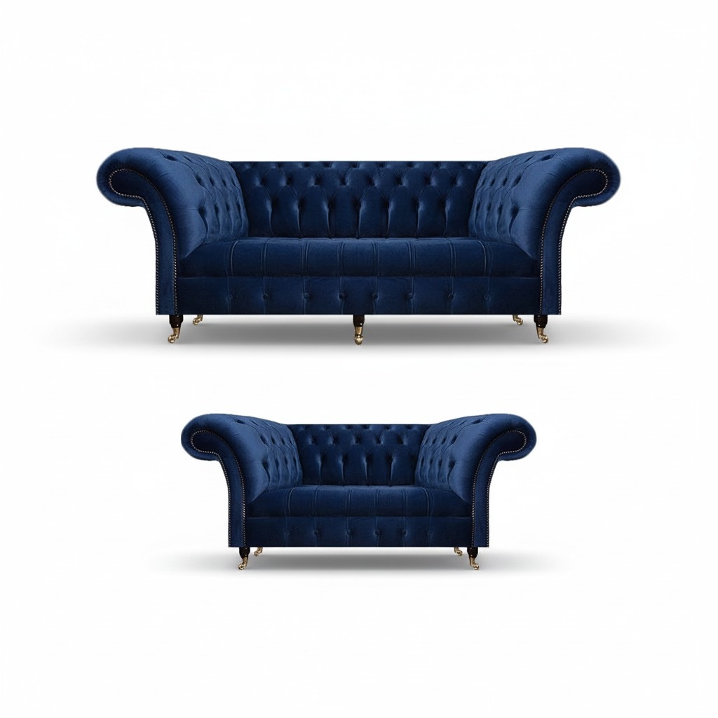 Chesterfield Set Dreisitzer Sofa Couch Einrichtung Sessel Wohnzimmer Neu