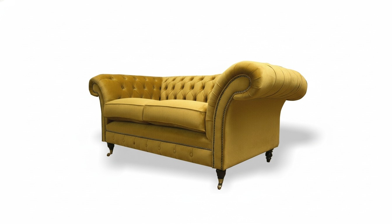 Chesterfield Sofa 2 Sitzer Wohnzimmer Design Couchen Sofa Textil Möbel Gelb Neu