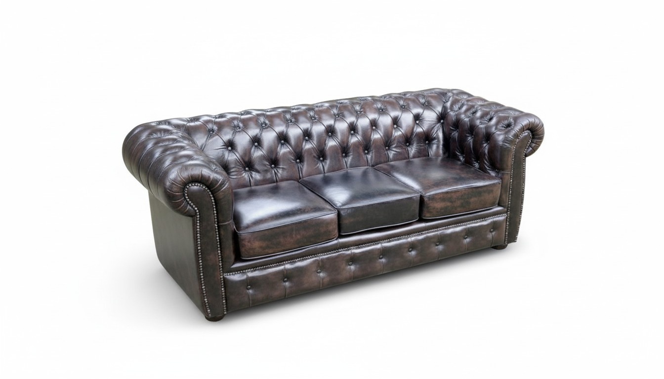 CHESTERFIELD SOFA 3 SITZER LEDERSOFA COUCH POLSTER GARNITUR TROBAY NEU