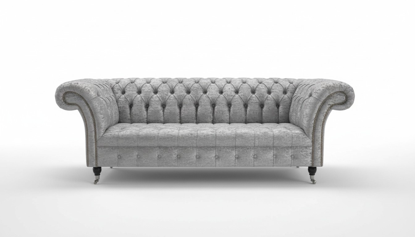 Chesterfield Sofa 3 Sitzer Couch design Sílber Polster Sitz Garnitur Leder