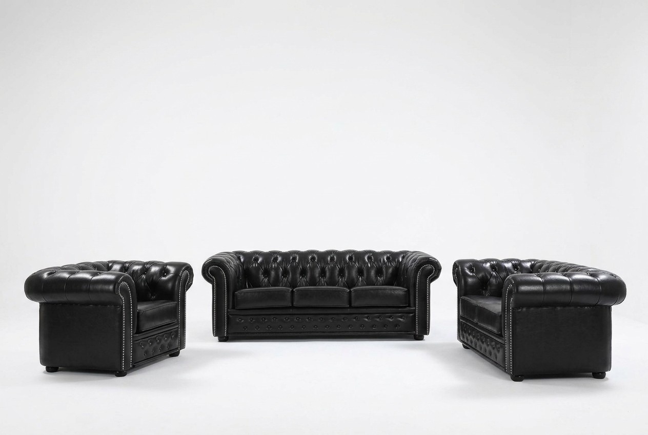 Chesterfield Sofa Couch Polster Sitz Komplett Set Garnitur Leder Sofas Neu