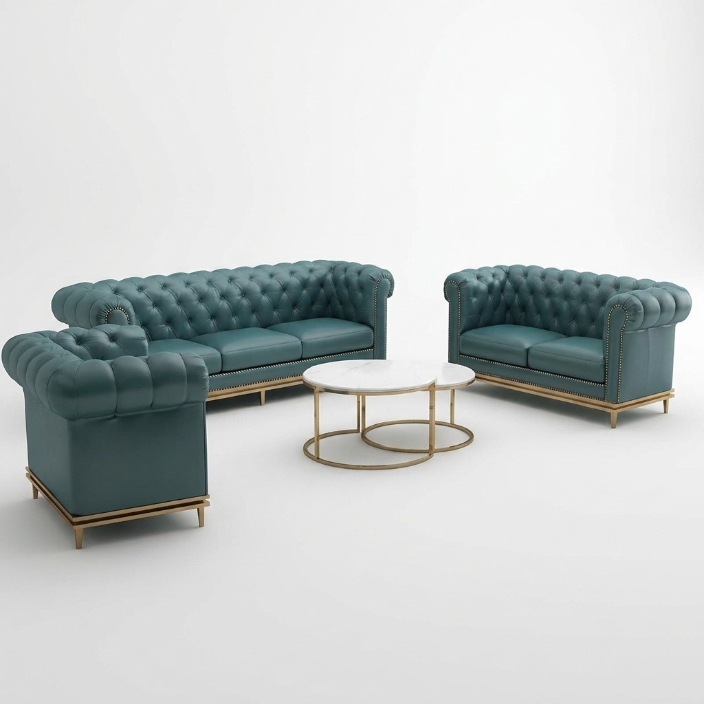 Chesterfield Sofa Couch Polster Couch 3er Couchen Polster Leder Neu Dreisitzer