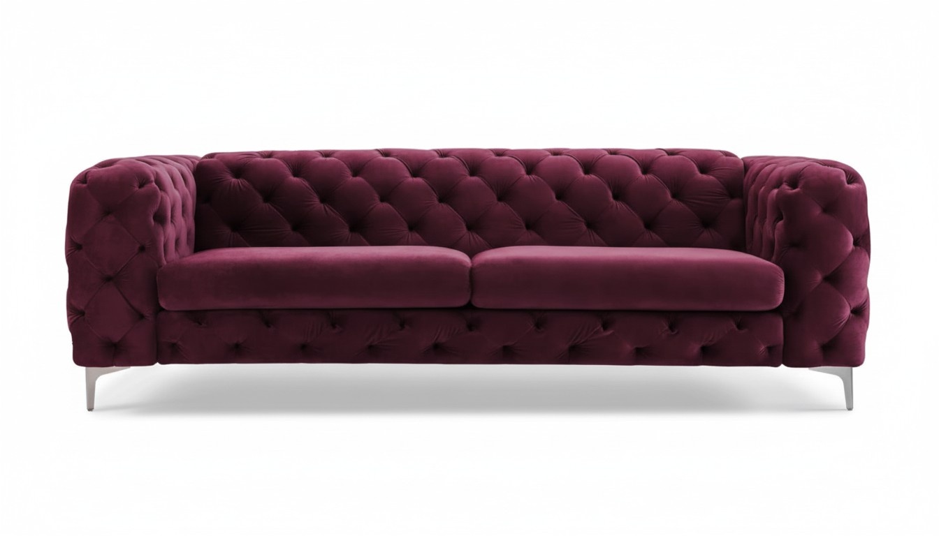 Chesterfield Sofa Dreisitzer Burgund Kreative Möbel Textil Stoff Wohnzimmer Neu