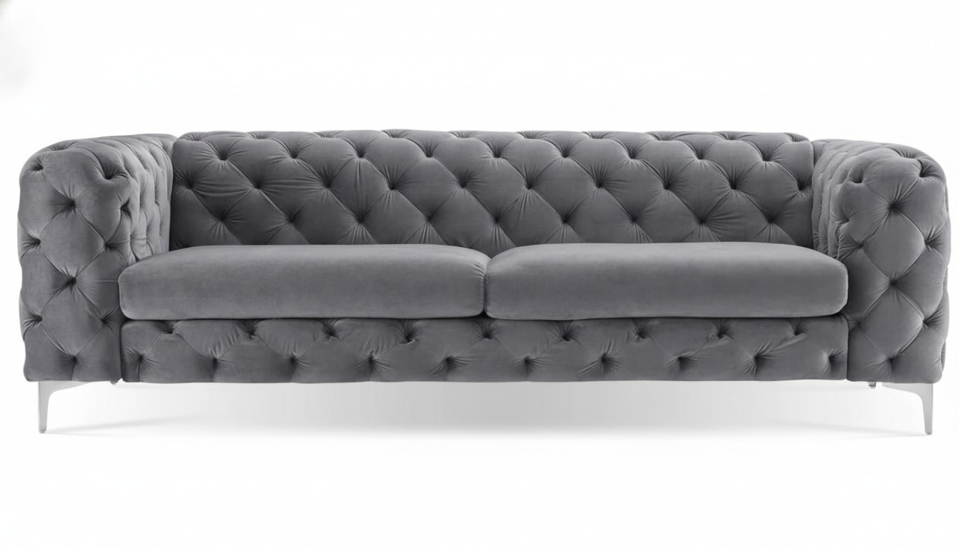 Chesterfield Sofa Dreisitzer Grau Kreative Möbel Textil Stoff Wohnzimmer Modern