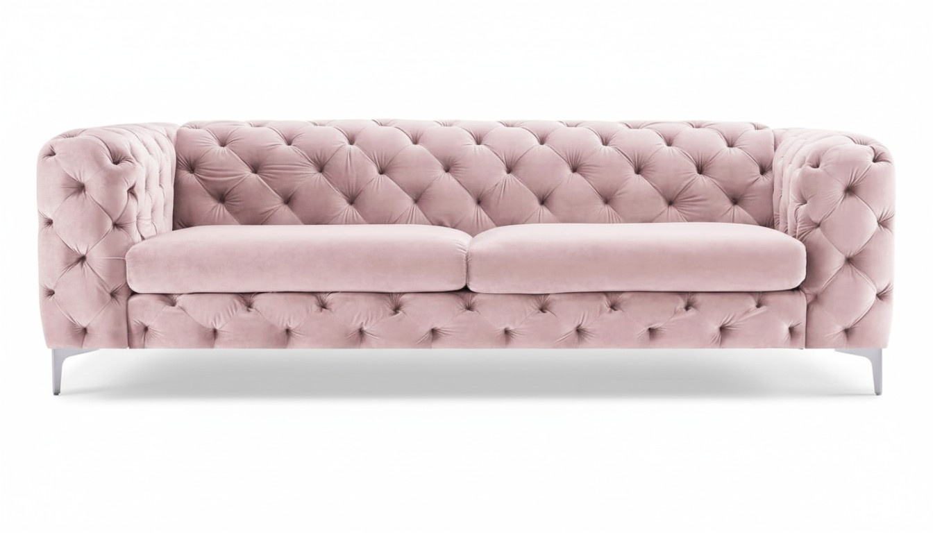 Chesterfield Sofa Dreisitzer Rosa Couchen Möbel Textil Wohnzimmer Couch Samt Neu