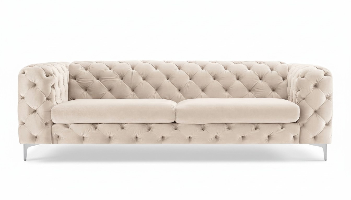 Chesterfield Sofa Möbel Textil Stoff Wohnzimmer Modern Dreisitzer Beige Couch