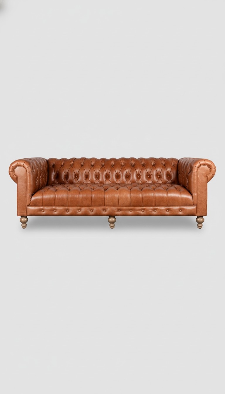 Chesterfield Sofa Polster Couch 3 Sitzer Ledersofa Original Braun Sofas