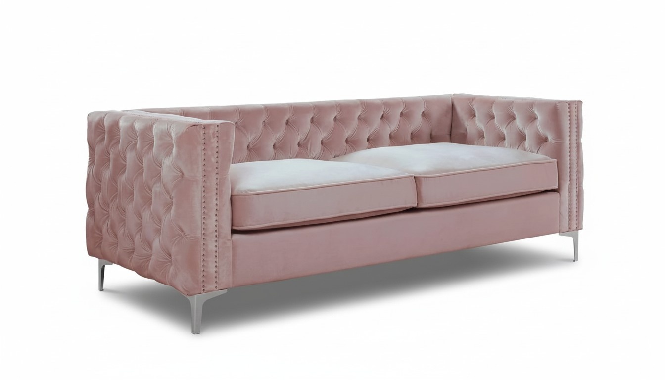 Chesterfield Sofa Rosa Wohnzimmer Textil Stoff Couchen Altrosa Möbel 3 sitzer