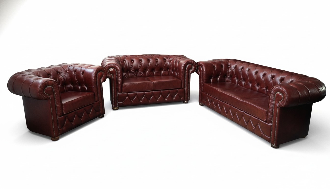 Chesterfield Sofagarnitur Couch Polster 3+2+1 Leder Sitz Sofa Garnitur BANTRY