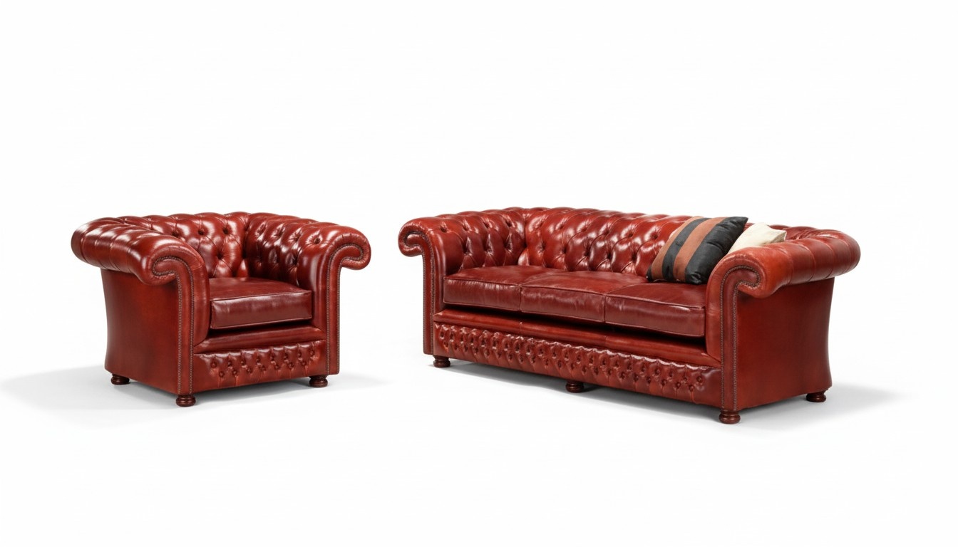 Chesterfield Sofagarnitur Ledersofa 3+2+1 Sitzer Leder Garnitur Polster Couch