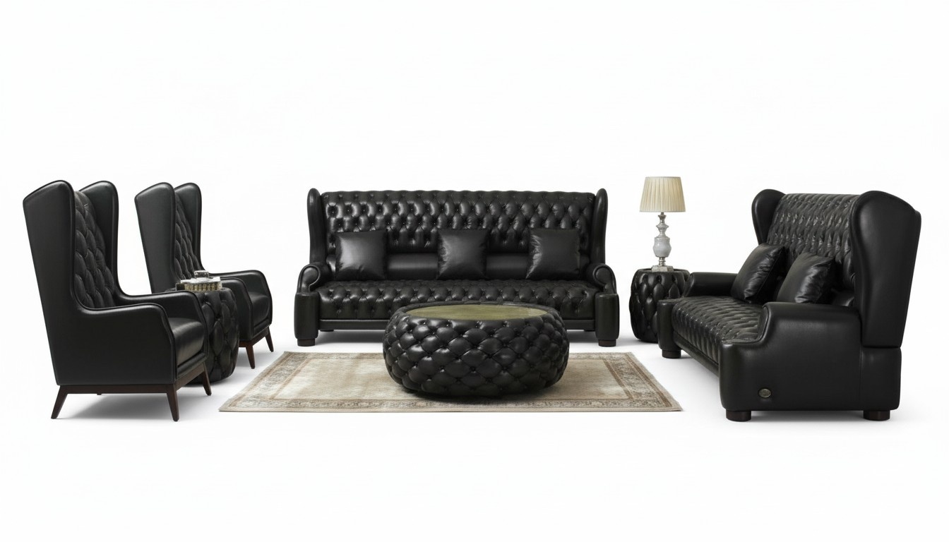 Chesterfield Sofagarnitur Ledersofa Couch Sofa Sitz Polster Garnitur 3+2+1+1 A39