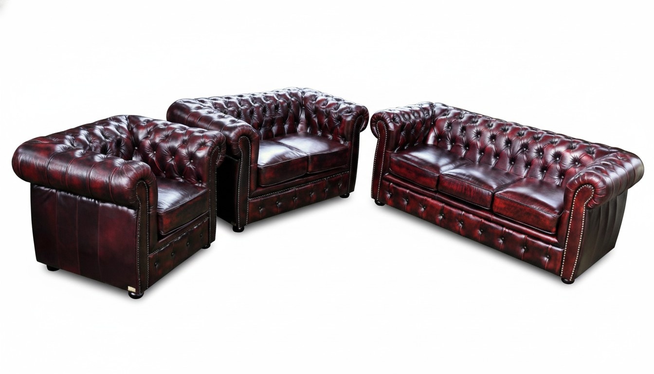 Chesterfield Sofagarnitur Polster Sitz Sofa Couch Garnitur 3+2+1 Ledersofa Sofas