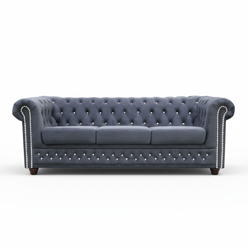 Chesterfield Sofagarnitur Sofa 3+1+1 Polster Couch Sofas Sitz Kristallsteine