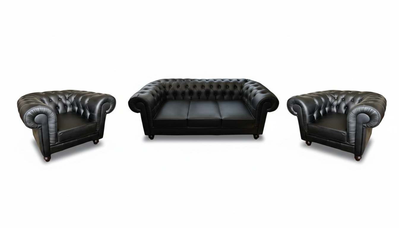 Chesterfield Sofagarnitur Sofa Couch Polster Sitz 3+1+1 Garnitur Ledersofa Napo1
