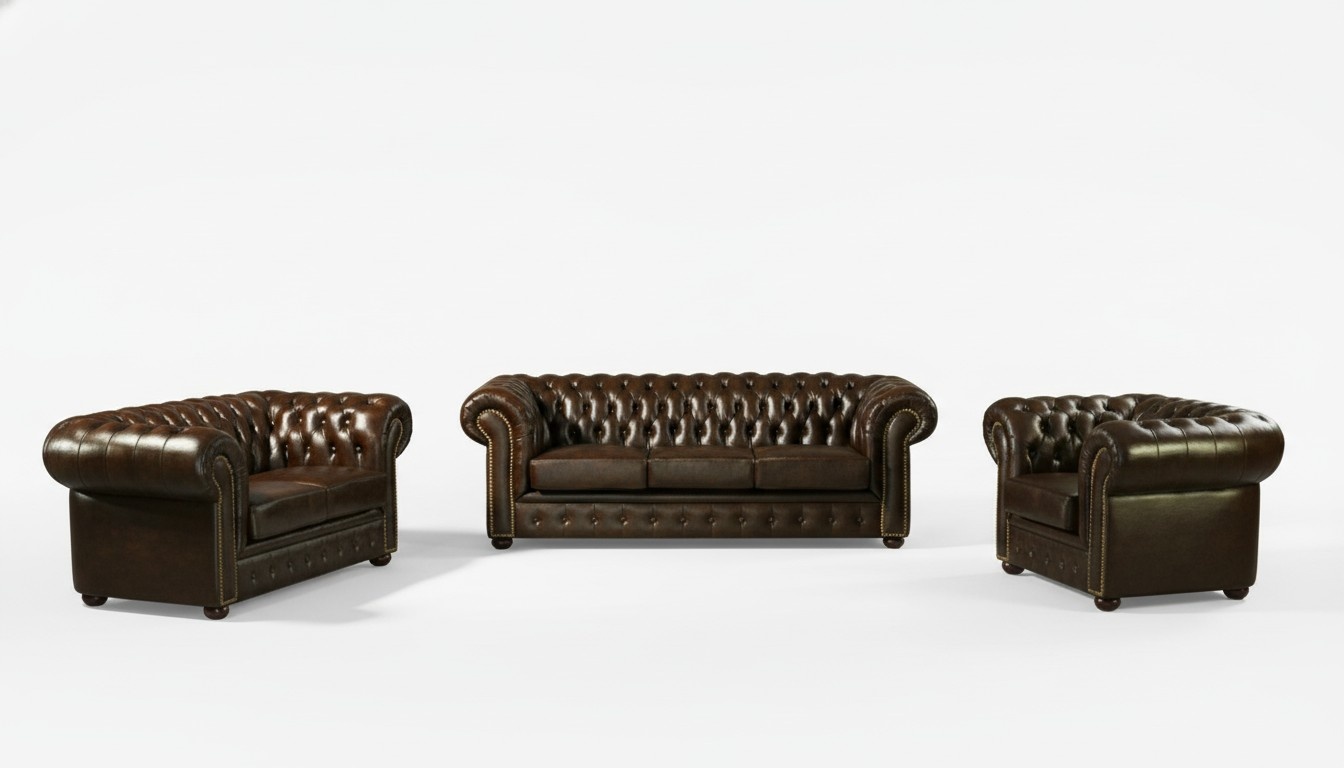 Chesterfield Sofagarnitur Sofa Couch Polster Sitz 3+2+1 Garnitur Ledersofa Napo2