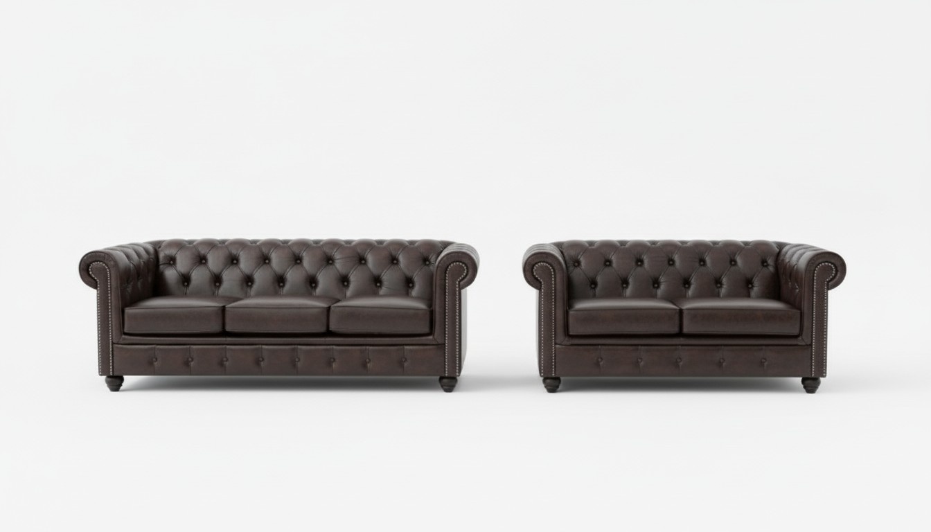 Chesterfield Sofagarnitur Sofa Set Couch Polster Sitz Leder Garnitur Vollleder