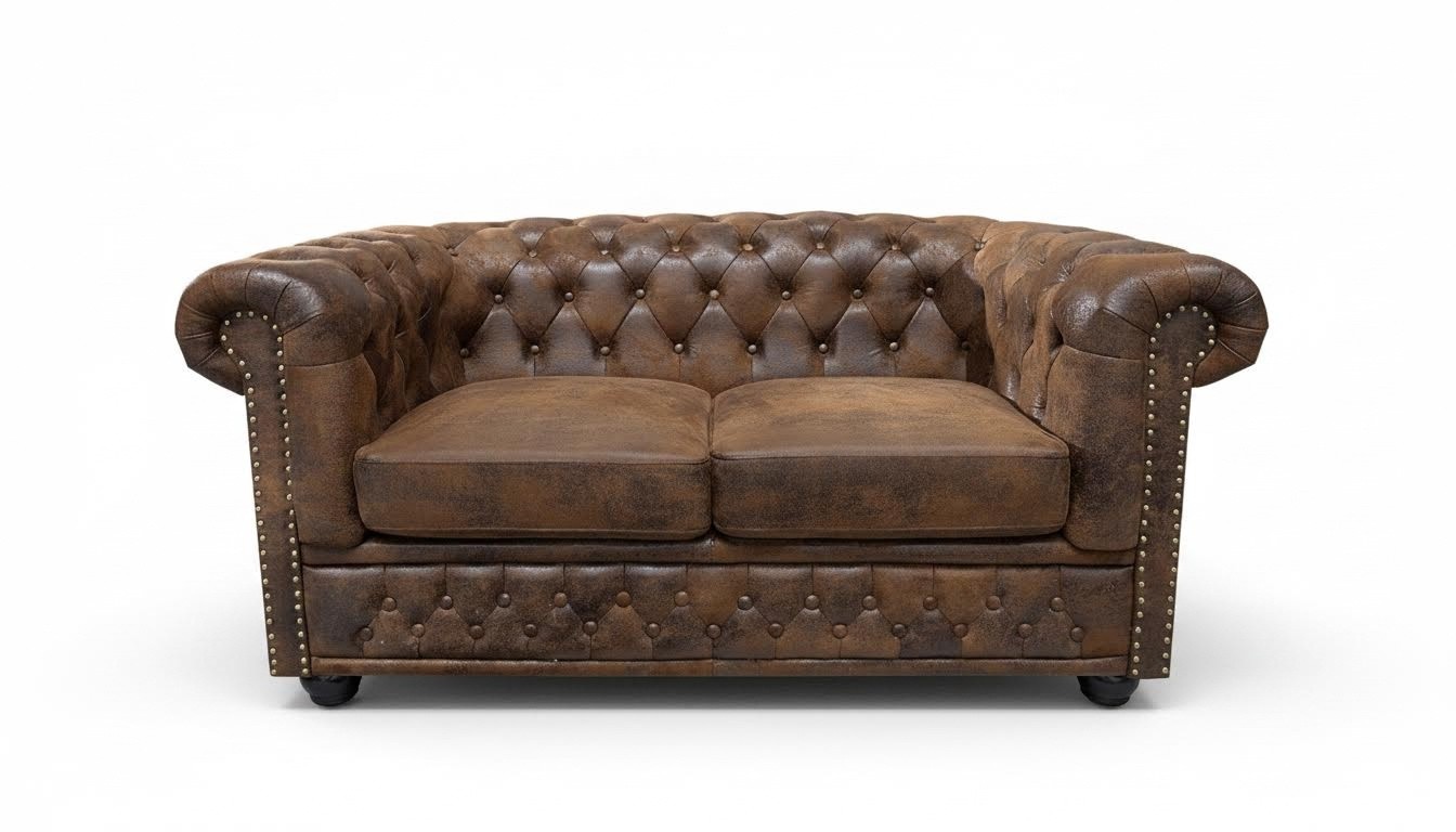 Chesterfield Textil Couch Polster 2Sitzer Stoff Sofas Couchen Braune Zweisitzer