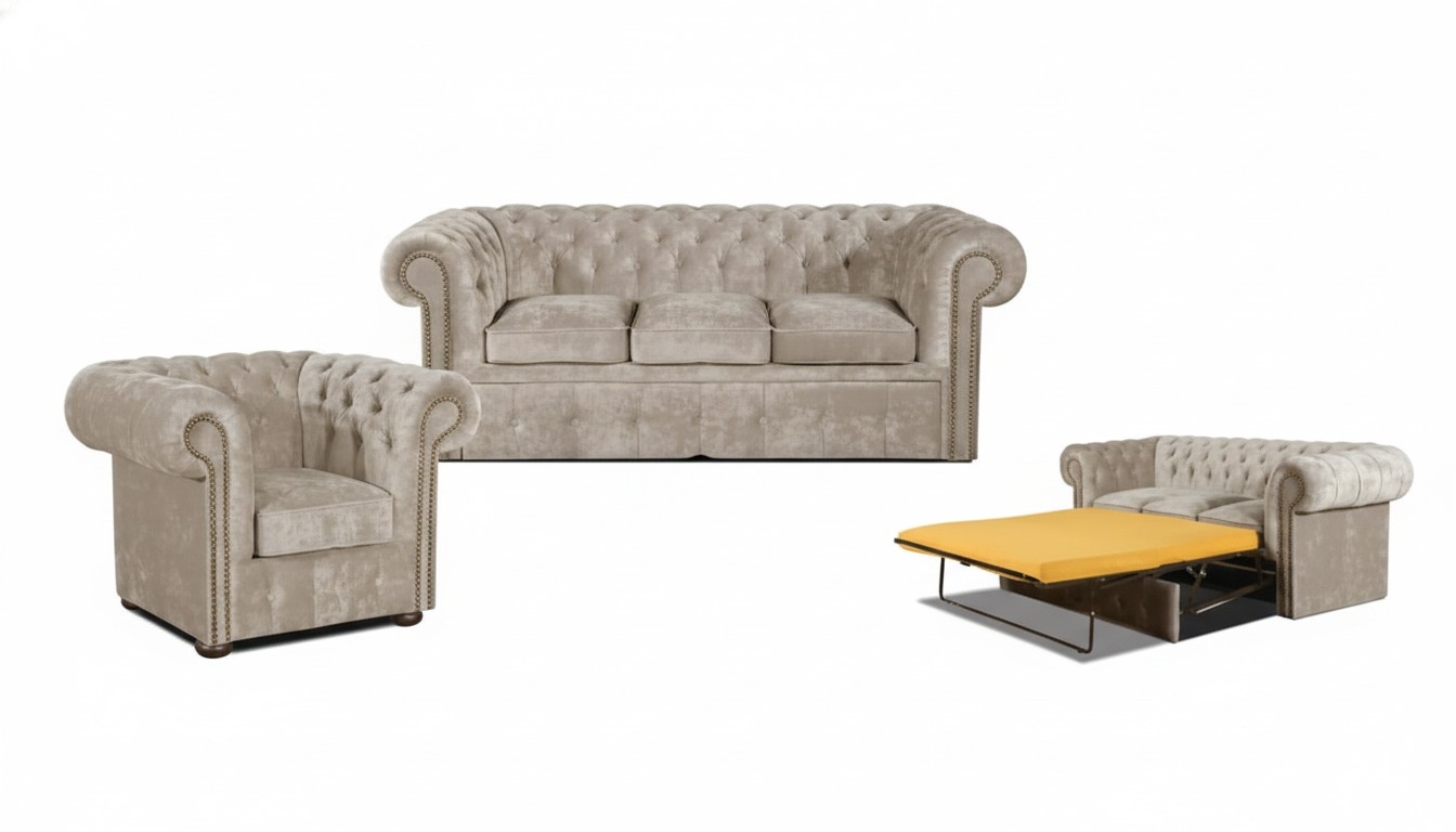 Chesterfield Textil Sofa Couch Ledersofa Bettfuntion Sofagarnitur Schlafsofa NEU