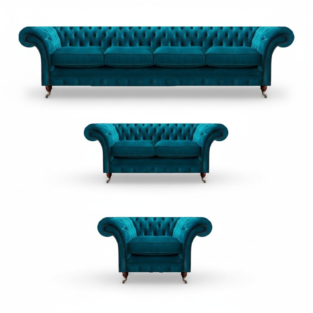 Chesterfield Türkis Designer Sofas Luxuriöse Wohnzimmer Stoff Couchen